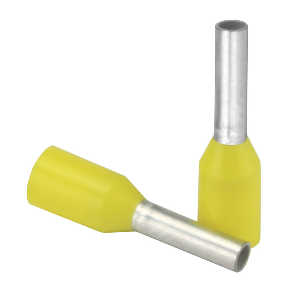 Pacer Yellow 18 AWG Wire Ferrule - 6mm Length - Pack of 25