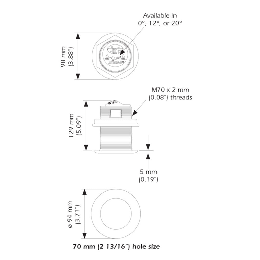 Airmar B75HW High Wide Chirp Transducer - 12 Degree Deadrise, 600W Thru Hull - image 3