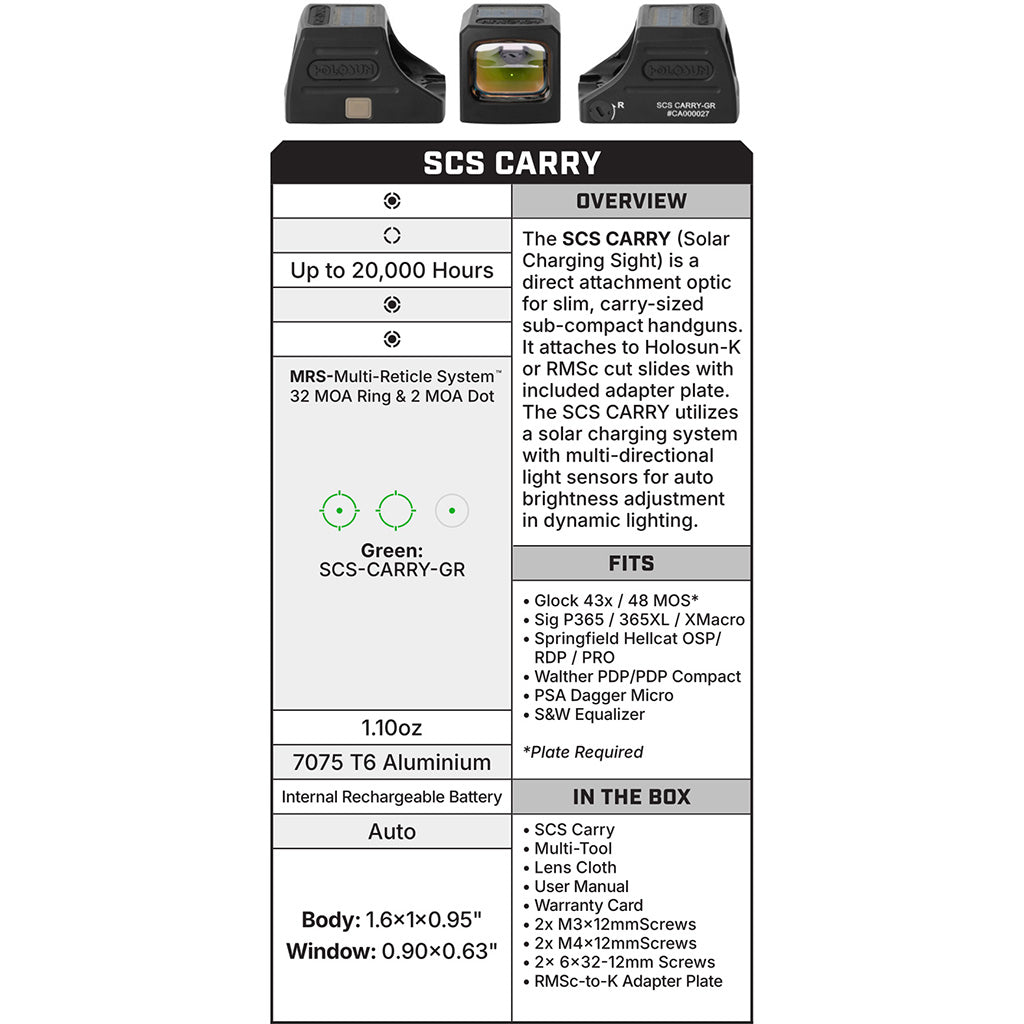 Holosun SCS Solar Charging Sight Red Dot Green Circle Red Dot Walter PDP