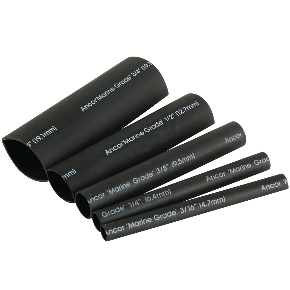 Ancor Adhesive Lined Heat Shrink Tubing Kit - Pack of 8, 3", 20 to 2/0 AWG, Black