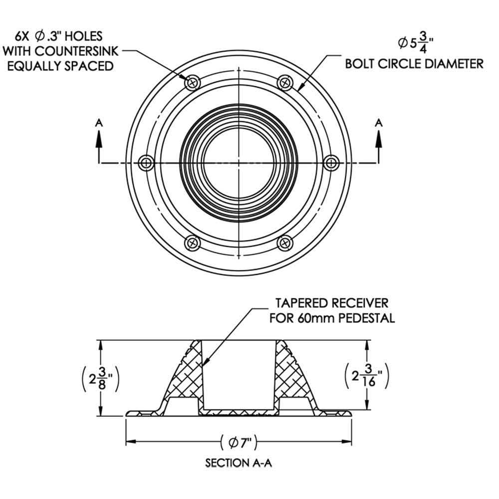 TACO Table Support - Surface Mount - Fits 2-3/8" Pedestals - image 2