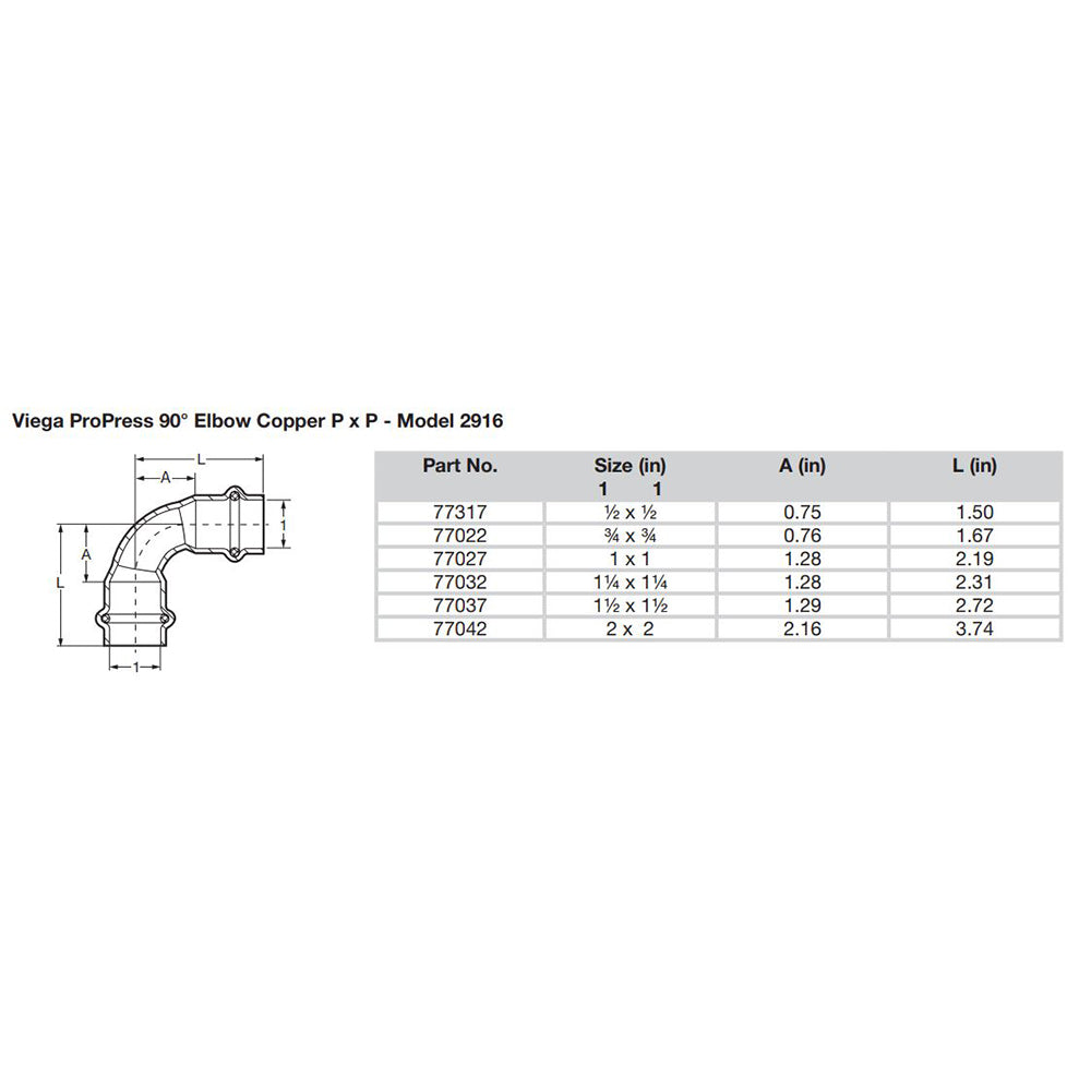 Viega ProPress 1" - 90° Copper Elbow - Double Press Connection - Smart Connect Technology - image 2