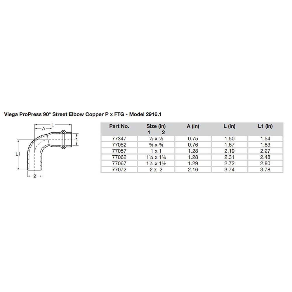 Viega ProPress 3/4" - 90° Copper Elbow - Street/Press Connection - Smart Connect Technology - image 2