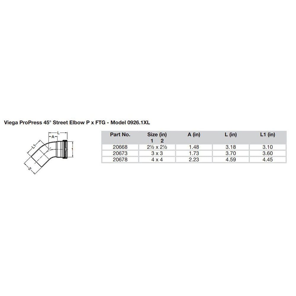Viega ProPress - 2-1/2" - 45° Copper Elbow - Street/Press Connection - Smart Connect Technology - image 2