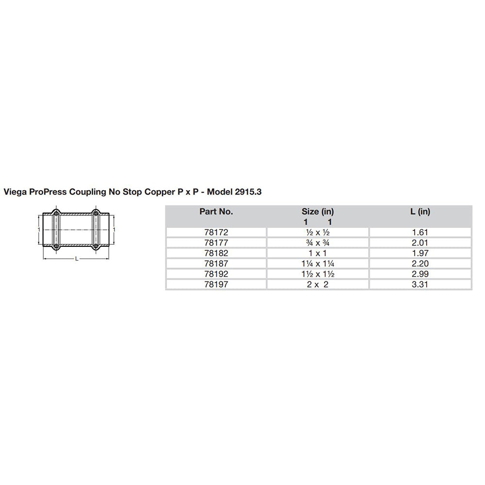 Viega ProPress 1-1/2" Copper Coupling w/o Stop - Double Press Connection - Smart Connect Technology - image 2