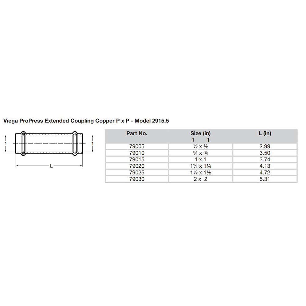 Viega ProPress 1/2" Extended Coupling w/o Stop - Double Press Connection - Smart Connect Technology - image 2