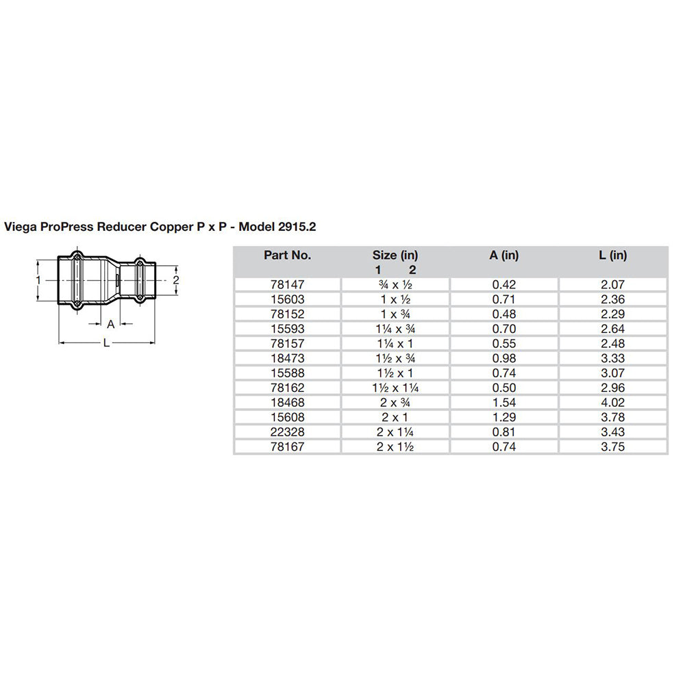 Viega ProPress 1-1/2" x 1" Copper Reducer - Double Press Connection - Smart Connect Technology - image 2