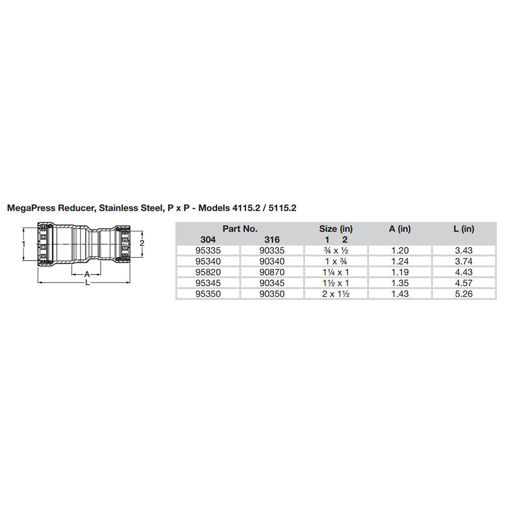 Viega MegaPress 1" x 3/4" Stainless Steel 304 Reducer - Double Press Connection - Smart Connect Technology - image 2