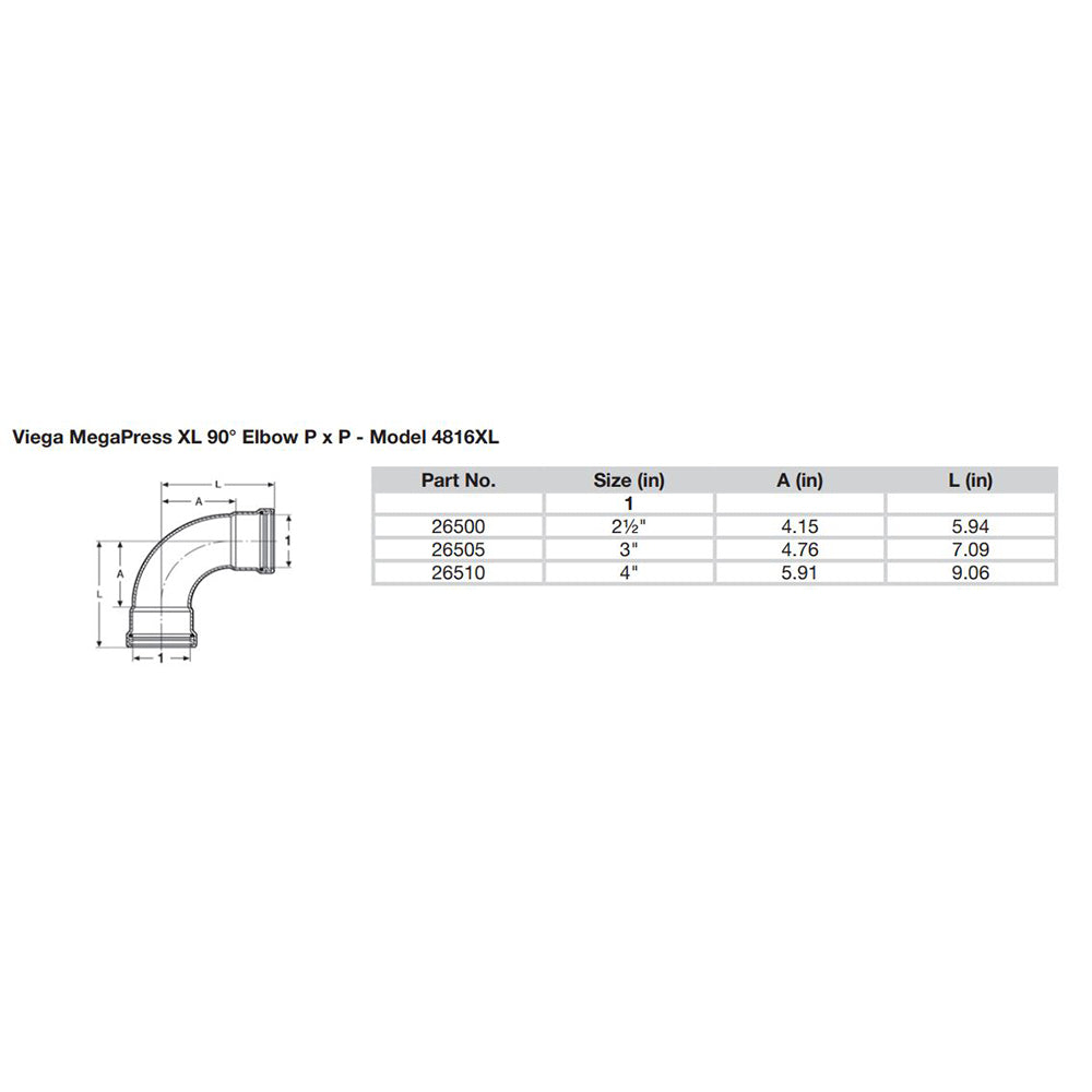 Viega MegaPress 4" 90° Carbon Steel Elbow w/FKM - Double Press Connection - Smart Connect Technology - image 2