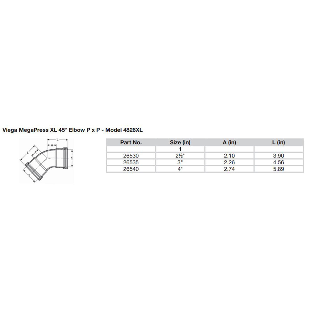 Viega MegaPress 4" 45° Carbon Steel Elbow w/FKM - Double Press Connection - Smart Connect Technology - image 2