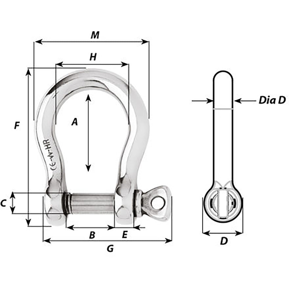 Wichard HR Bow Shackle - 12mm Pin Diameter - image 2