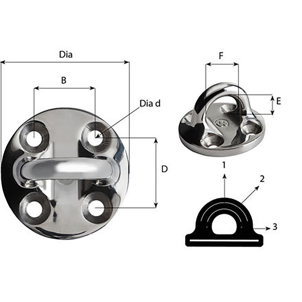 Wichard Round Pad Eye - 57mm Diameter (2-1/4") - Fixed - image 2