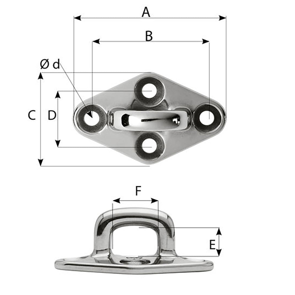 Wichard Diamond Pad Eye - Square - 79mm Length (3-7/64") - M6 Screw - image 2