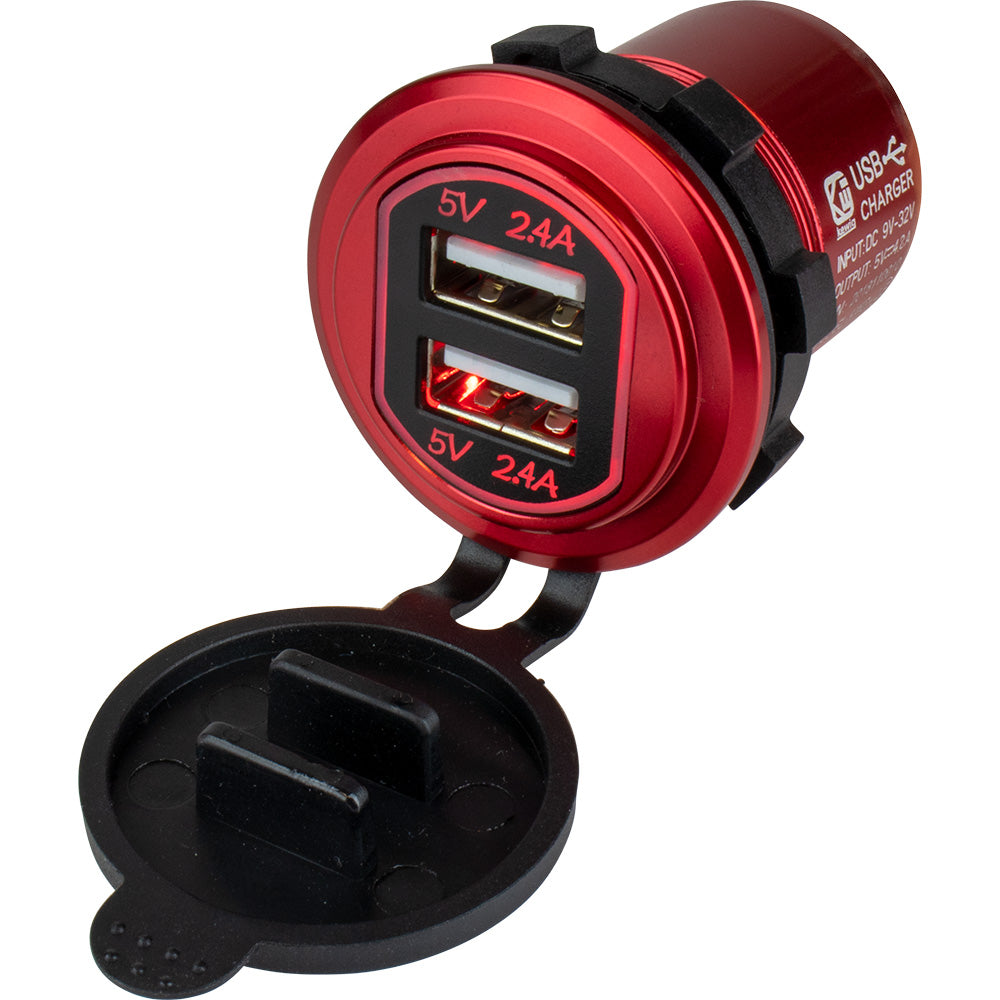 Sea-Dog Round Red Dual USB Charger w/1 Quick Charge Port + - image 2