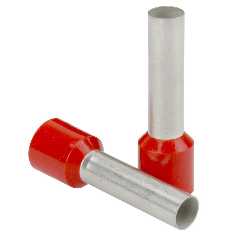 Pacer Red 16 AWG Wire Ferrule - 8mm Length - Pack of 25