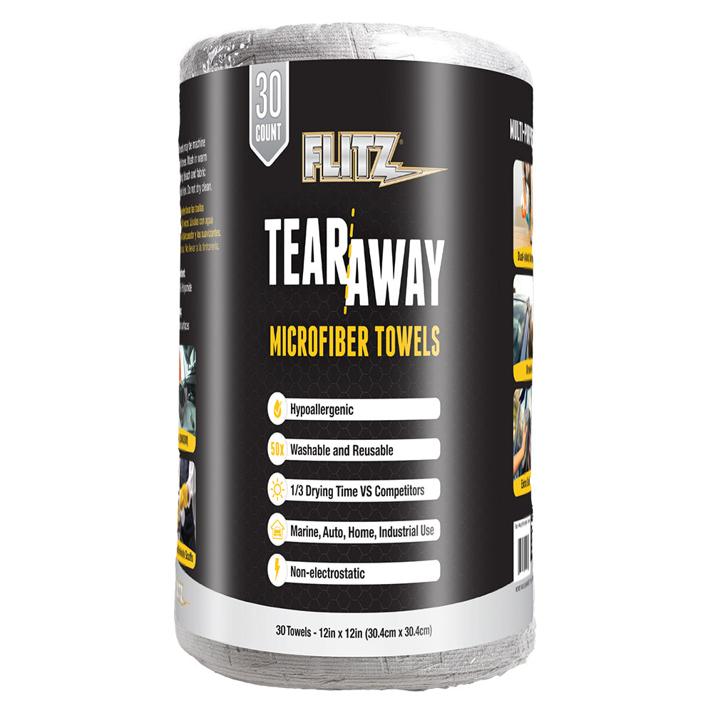 Flitz 12" x 12" Tear-Away Microfiber Towels - Grey *Pack of 30