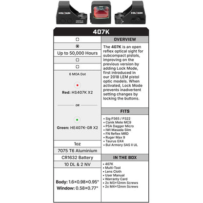 Holosun HS407K-X2 Reflex Sight Red Dot 6MOA