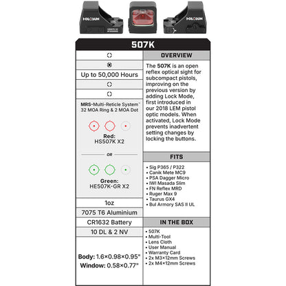 Holosun HS507K-X2 Reflex Sight Red Dot 2MOA and 32MOA Circle