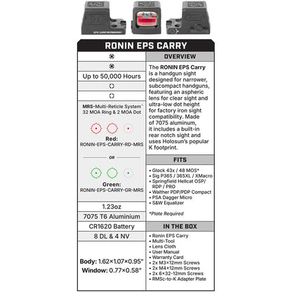 "Holosun Ronin EPS Carry MRS Enclosed Sight Green Multi-Reticle w/Solar, Shake Awake"
