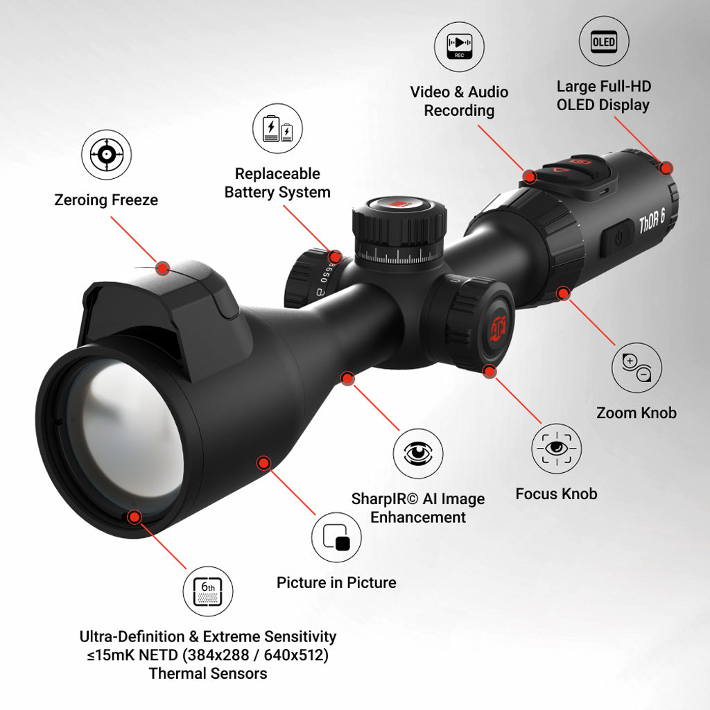 "ATN ThOR 6 Elite 384 Thermal Scope 3.5-28x, 384X288 Sensor Black w/Wi-Fi & Recording"