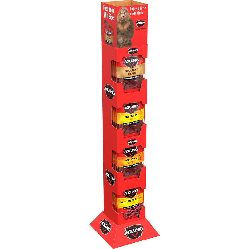 "Jack Links 3.25oz Jerky & Tender Bites Tower 32ct Orig, Teriyaki, Sweet & Hot"