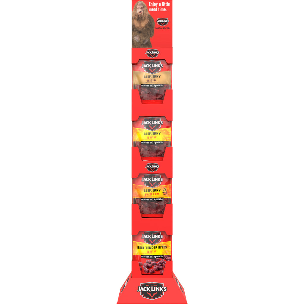 "Jack Links 3.25oz Jerky & Tender Bites Tower 32ct Orig, Teriyaki, Sweet & Hot"