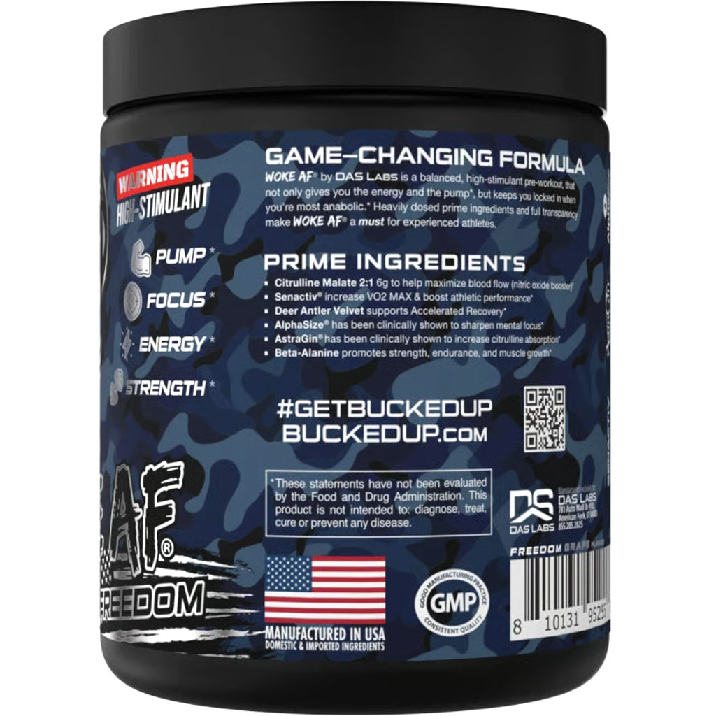 Bucked Up Woke AF Pre-Workout Freedom Grape 30 Serving Tub