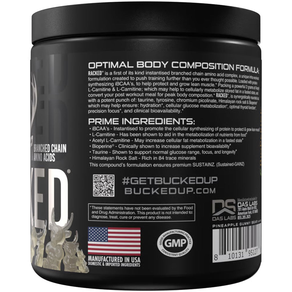 Bucked Up Racked BCAA White Gummy Deer 30 Serving Tub