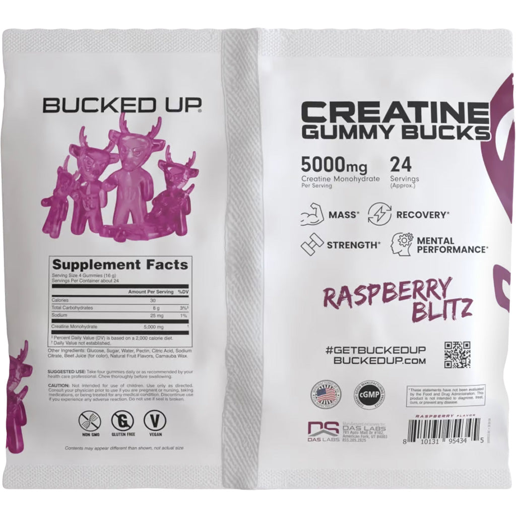 Bucked Up Creatine Gummies Raspberry Blitz 24pc pack