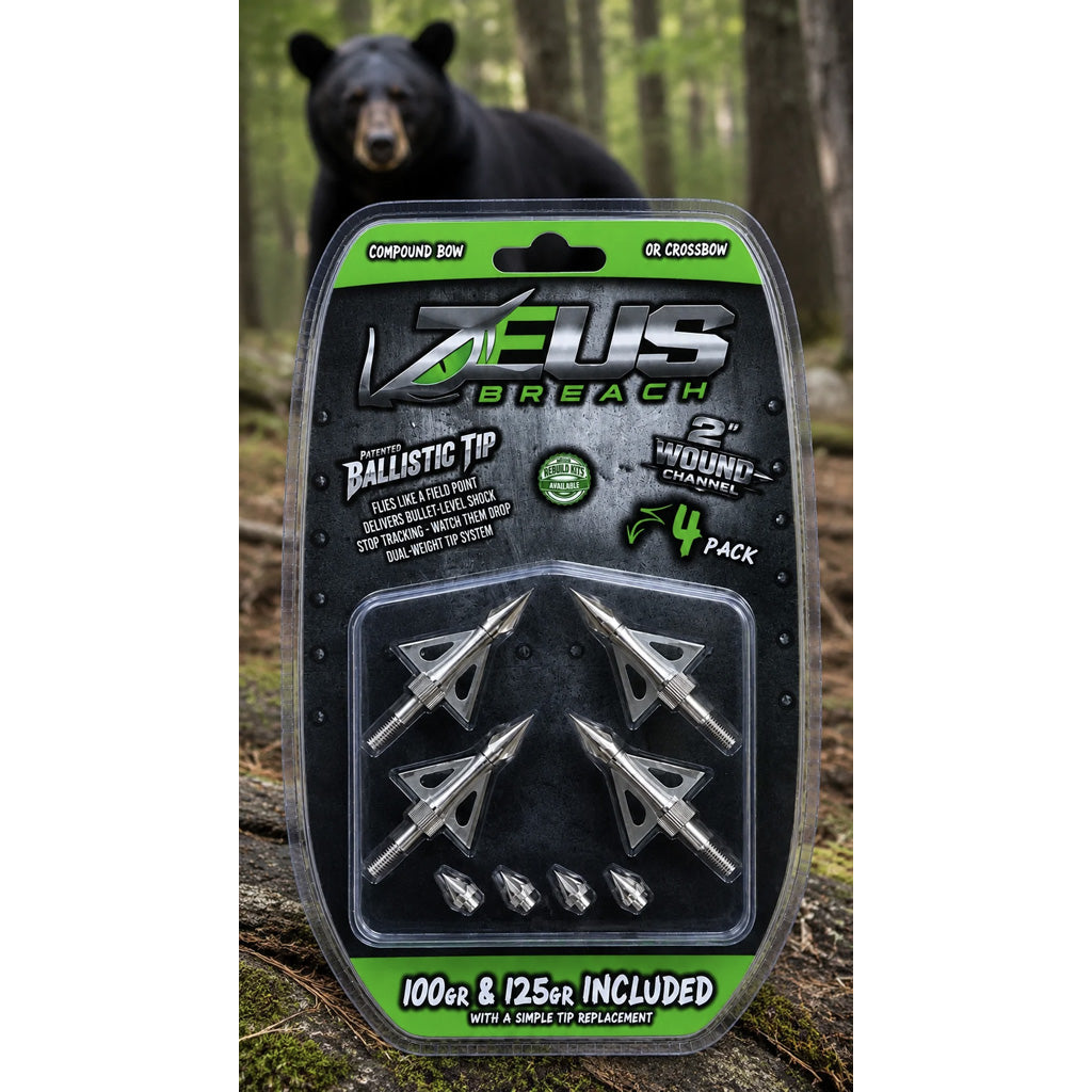 Zeus Breach Broadhead 100 and 125 gr. Tips Included 4 pk.