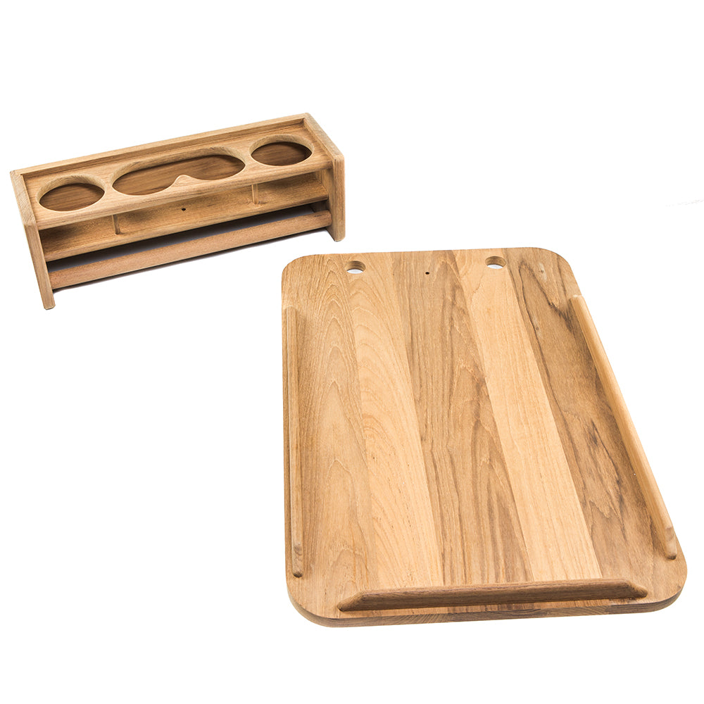 Whitecap Teak Drinkholder w/Removable Cockpit Table Top - Holds 4 Glasses - image 2