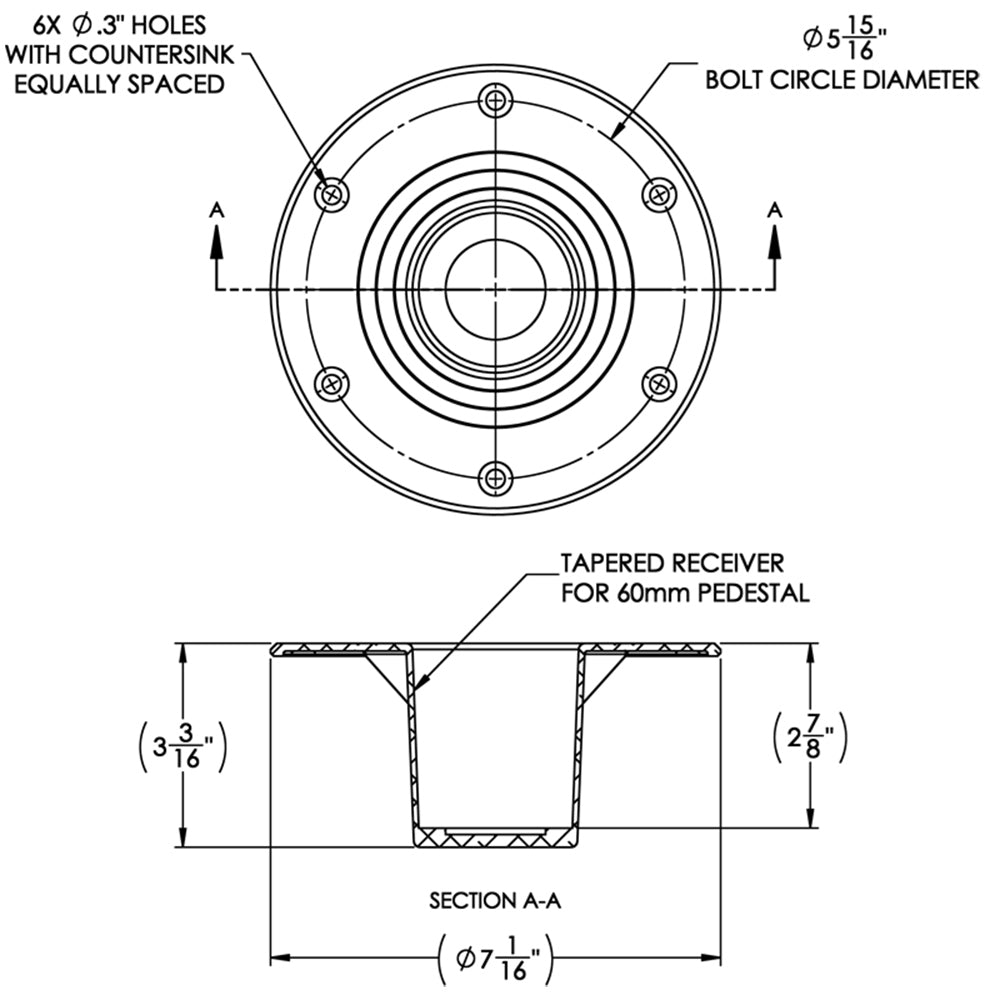 TACO Table Support - Flush Mount - Fits 2-3/8" Pedestals - image 2