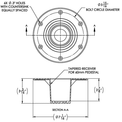 TACO Table Support - Flush Mount - Fits 2-3/8" Pedestals - image 2