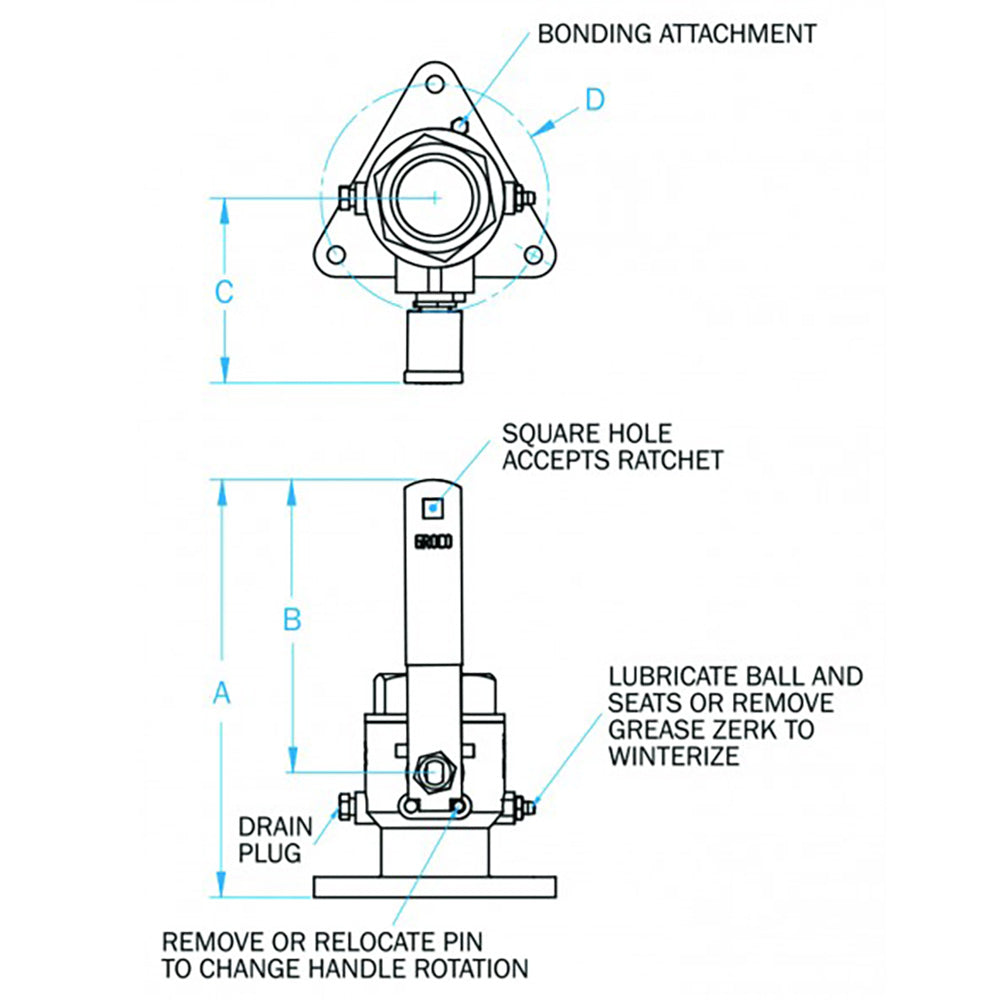 GROCO 1-1/4" Bronze Tri-Flanged Ball Valve/Seacock - image 2