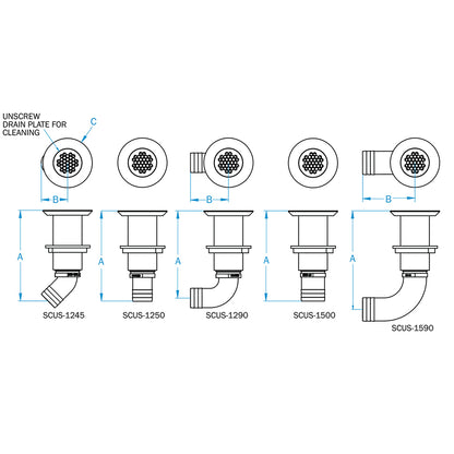 GROCO 1-1/4" Hose Barb Stainless 90 Degree Deck Drain - image 2
