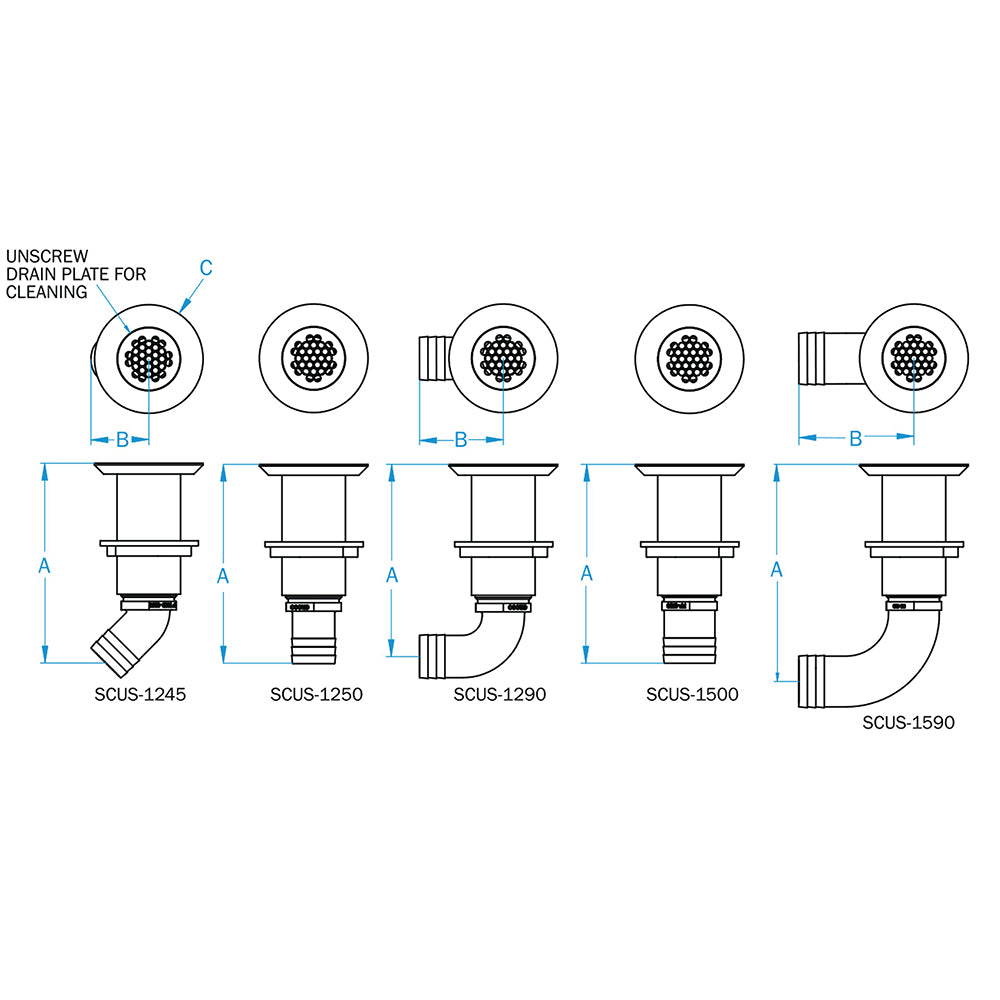 GROCO Deck Scupper 90 Degree 1-1/2" Hose Connection - image 2
