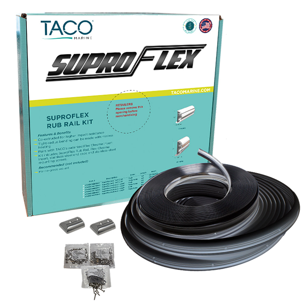 TACO SuproFlex Rub Rail Kit - Black w/Flex Chrome Insert - 2"H x 29/32"W x 80'L