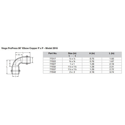 Viega ProPress 2" - 90° Copper Elbow - Double Press Connection - Smart Connect Technology - image 2