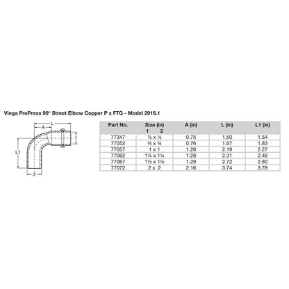 Viega ProPress 1-1/2" - 90° Copper Elbow - Street/Press Connection - Smart Connect Technology - image 2
