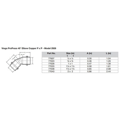Viega ProPress 3/4" - 45° Copper Elbow - Double Press Connection - Smart Connect Technology - image 2