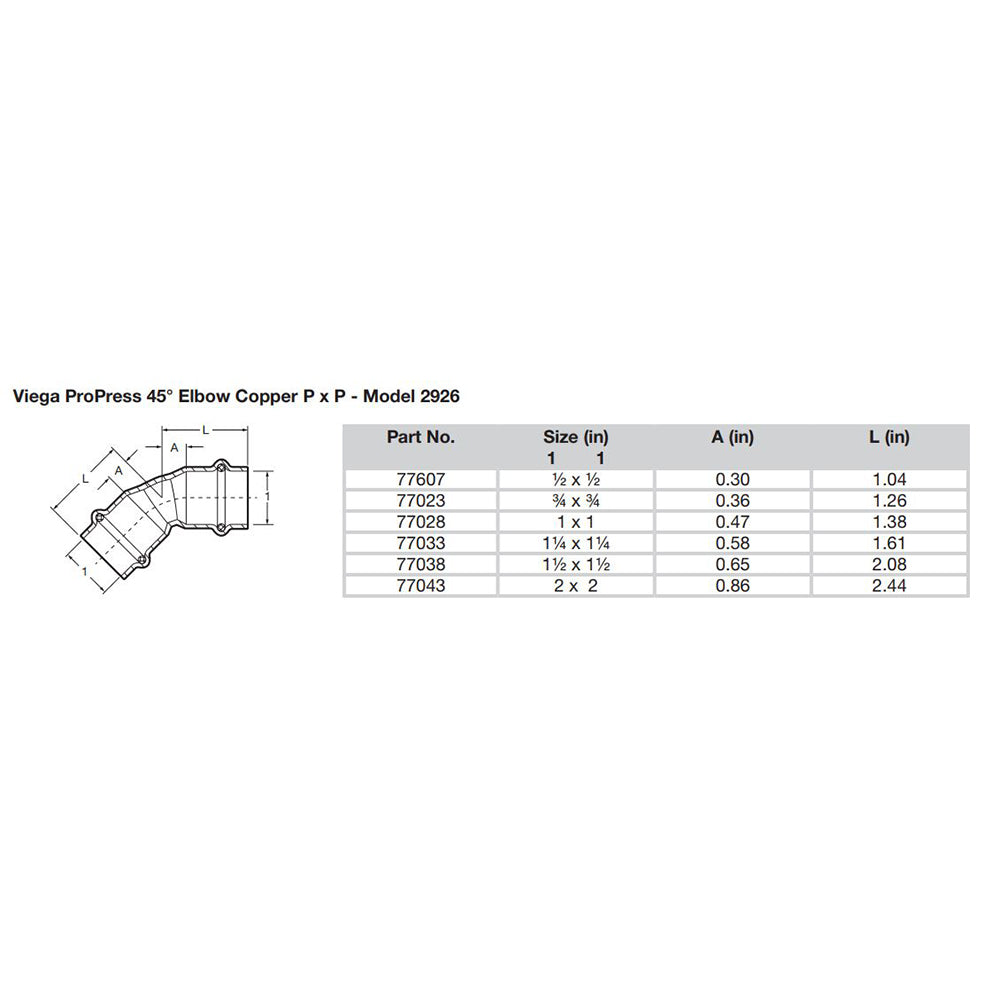 Viega ProPress 1-1/2" - 45° Copper Elbow - Double Press Connection - Smart Connect Technology - image 2
