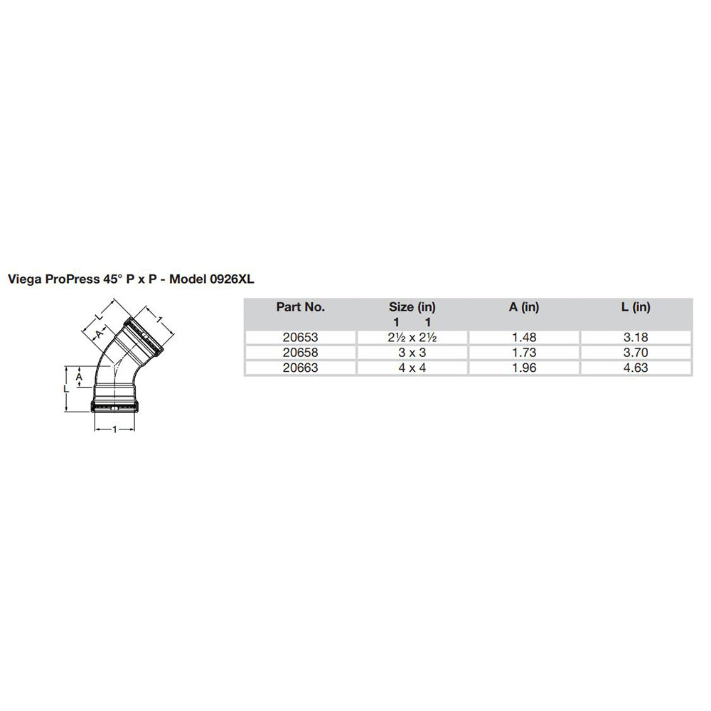Viega ProPress 2-1/2" - 45° Copper Elbow - Double Press Connection - Smart Connect Technology - image 2