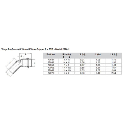 Viega ProPress 2" 45° Copper Elbow - Street/Press Connection - Smart Connect Technology - image 2