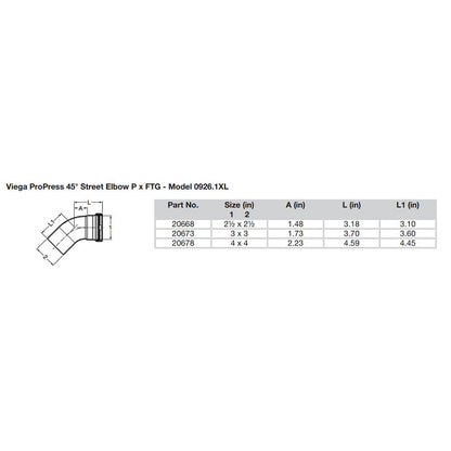 Viega ProPress - 2-1/2" - 45° Copper Elbow - Street/Press Connection - Smart Connect Technology - image 2