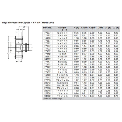 Viega ProPress 3/4" Copper Tee - Triple Press Connection - Smart Connect Technology - image 2