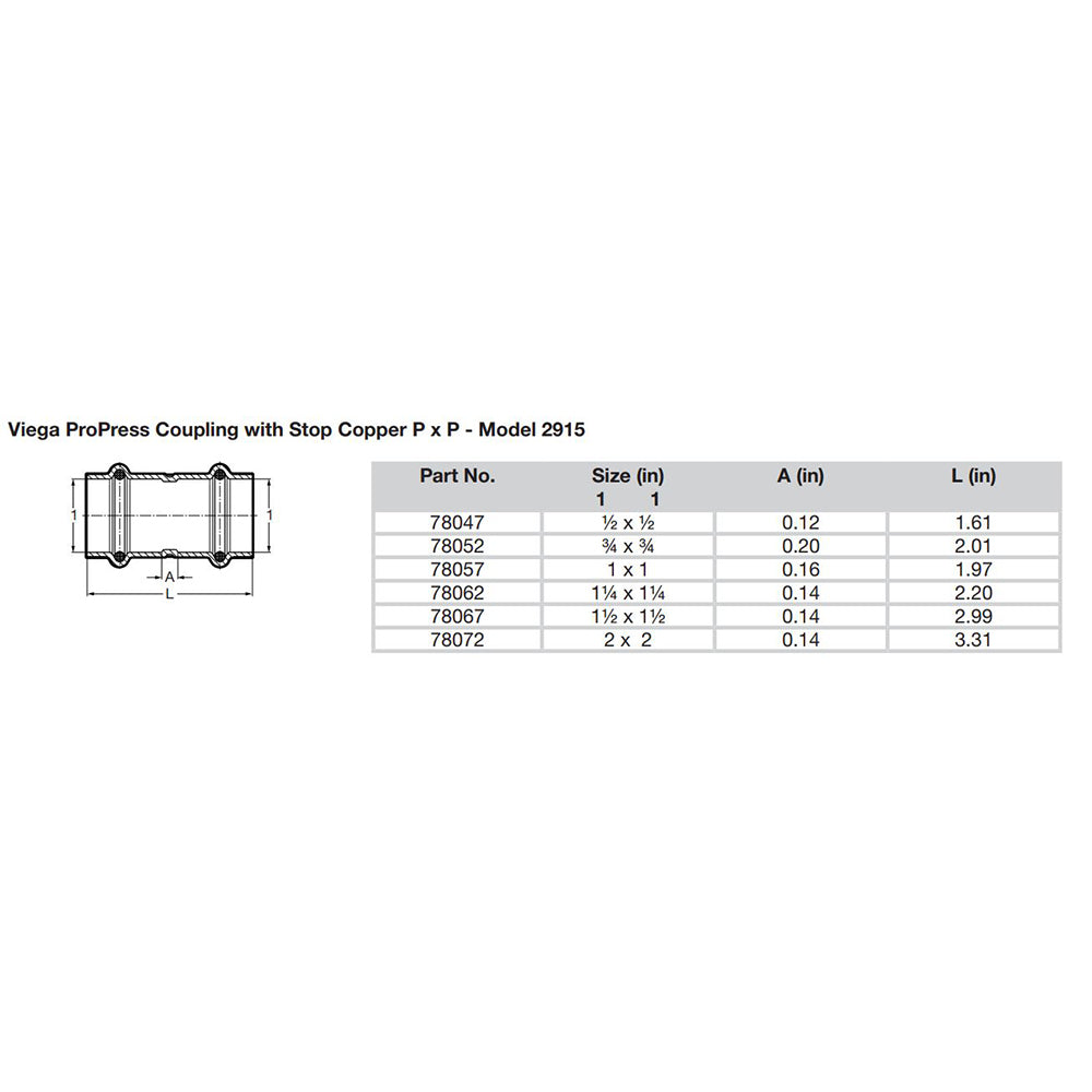 Viega ProPress 1/2" Copper Coupling w/Stop - Double Press Connection - Smart Connect Technology - image 2
