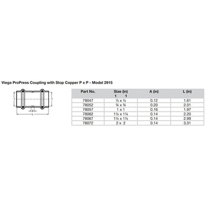 Viega ProPress 1/2" Copper Coupling w/Stop - Double Press Connection - Smart Connect Technology - image 2