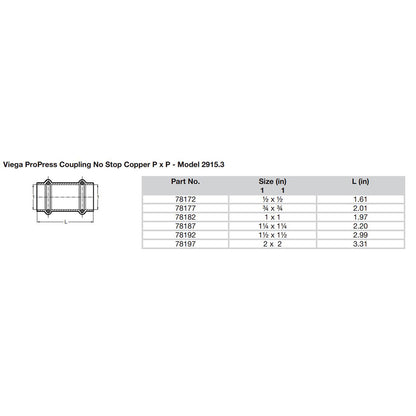 Viega ProPress 1-1/2" Copper Coupling w/o Stop - Double Press Connection - Smart Connect Technology - image 2