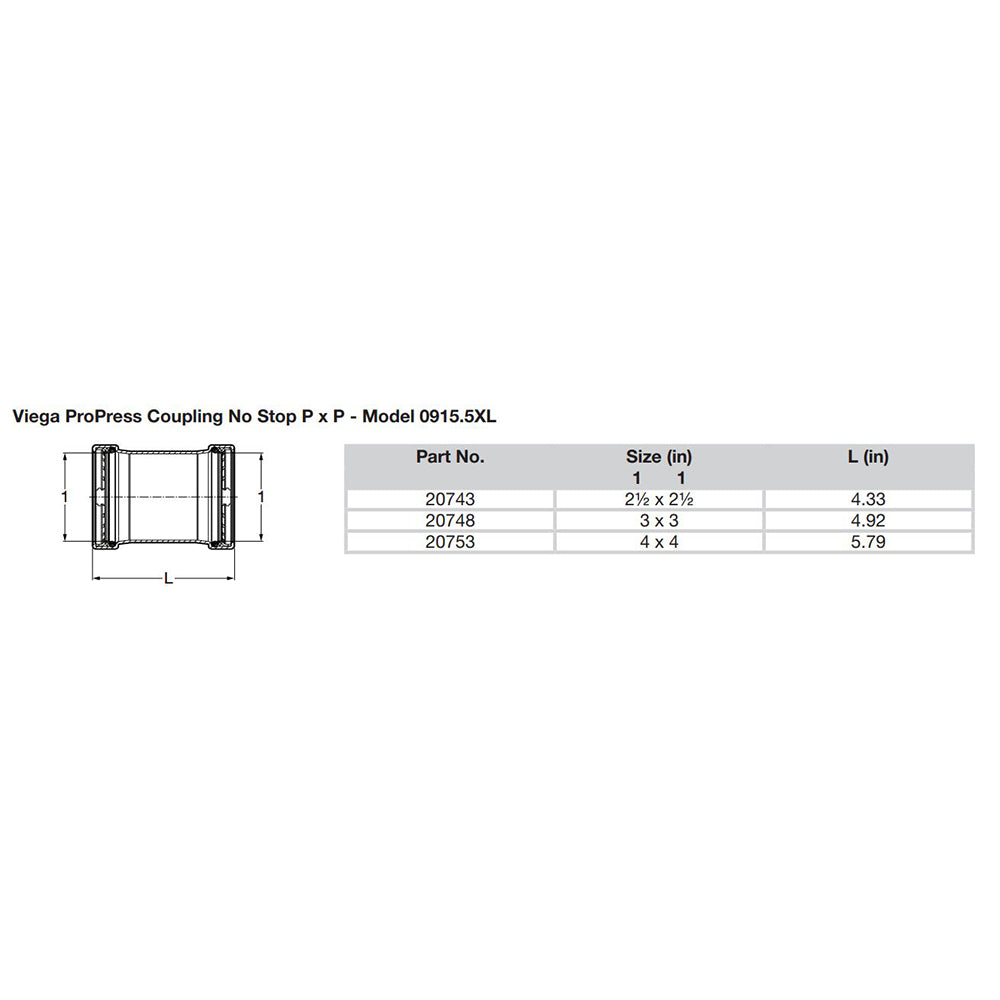 Viega ProPress 2-1/2" Copper Coupling w/o Stop - Double Press Connection - Smart Connect Technology - image 2
