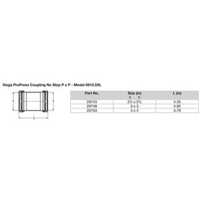 Viega ProPress 2-1/2" Copper Coupling w/o Stop - Double Press Connection - Smart Connect Technology - image 2